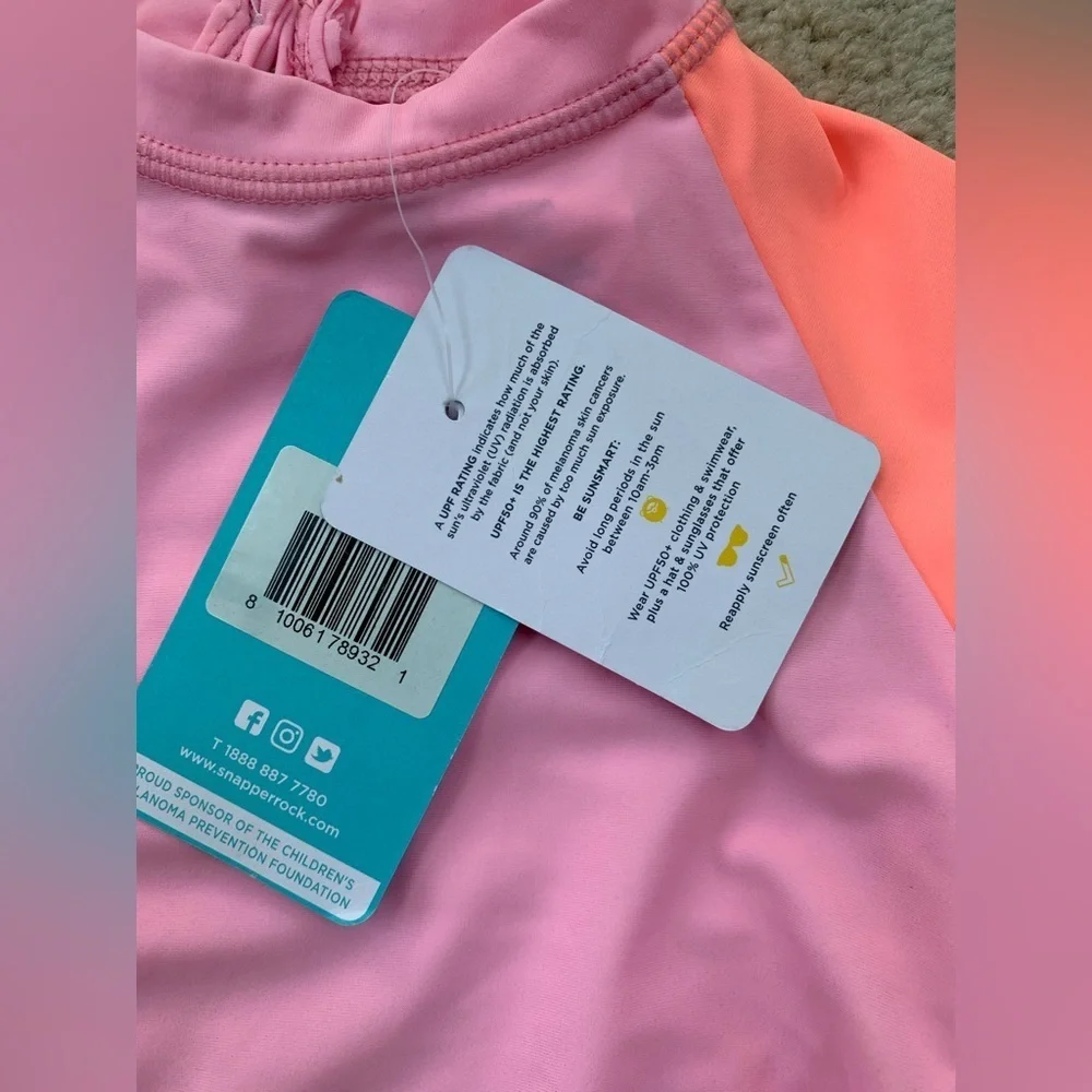 Snapper Rock NWT Size 6-12 Months Bright Pink Short Sleeve Rash Guard Swim Shirt